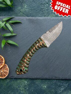 Custom Hand-Forged Stainless Steel Utility Knife - Exquisite Green Wave Handle